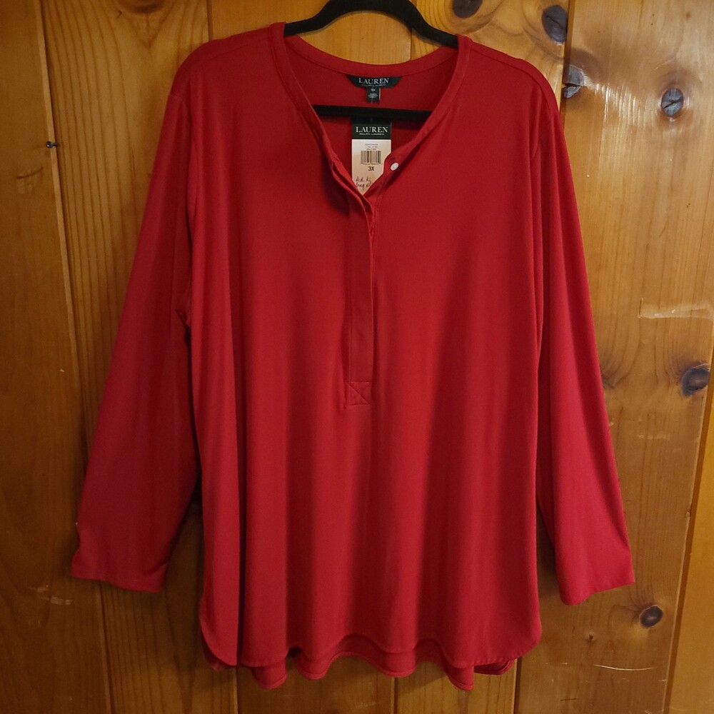 Lauren Ralph Lauren 3X Red Matte Jersey Pullover Top plus size